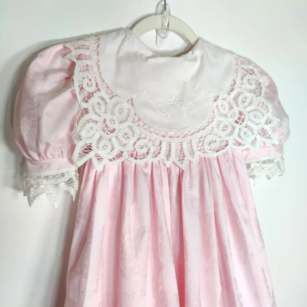 Loveable Inspirations Flower Girl Dress‎ Pink Lace Jacquard Rose Size 5 Cotton